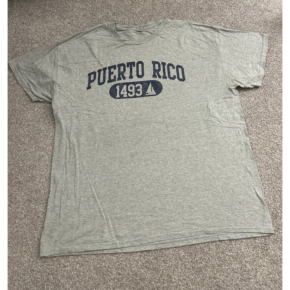 Vintage Puerto Rico 1493 Graphic T-Shirt Mens XL Gray Good Souvenir Sailboat Tee
